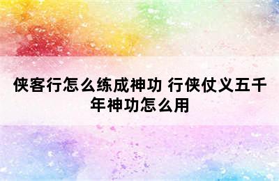 侠客行怎么练成神功 行侠仗义五千年神功怎么用